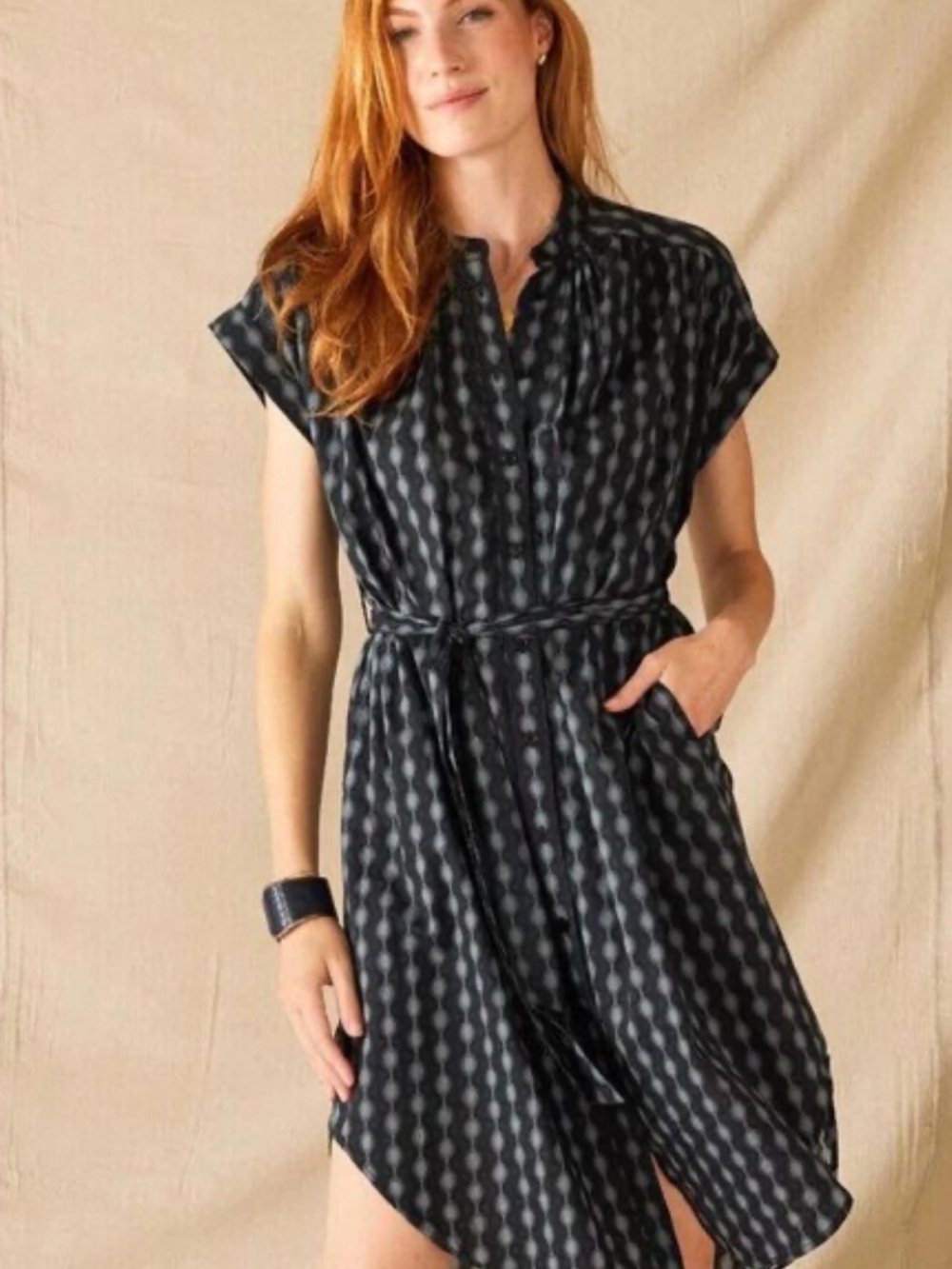 Voyageur by Mersea Grayish Greenish Black Geo Cotton Aphrodite Shirt Dress Sz. S
